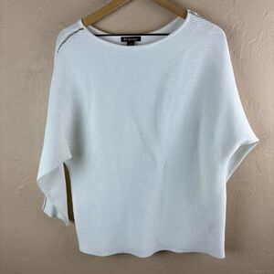 BYdesign White Women's Sweater Rhinestone Embellishment Ribbed Knit Large